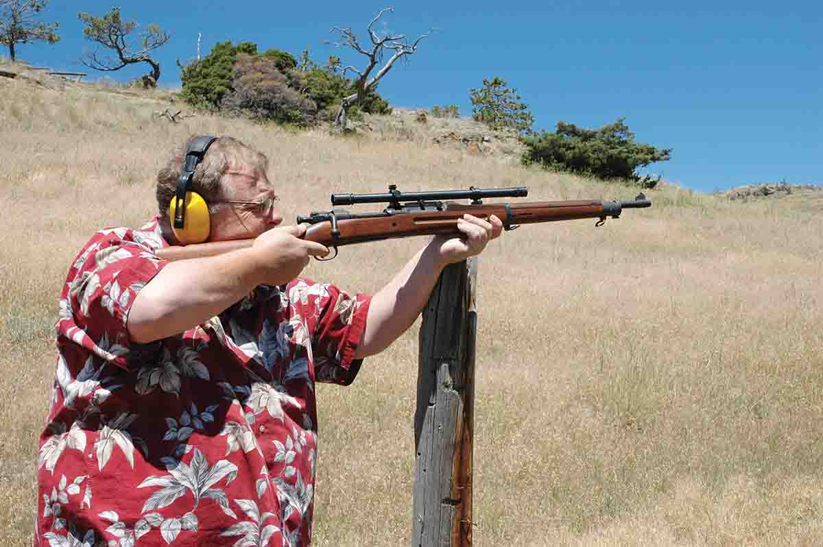 Mike is shooting his favorite Model 1903 “parts rifle” with 3x Leatherwood scope.